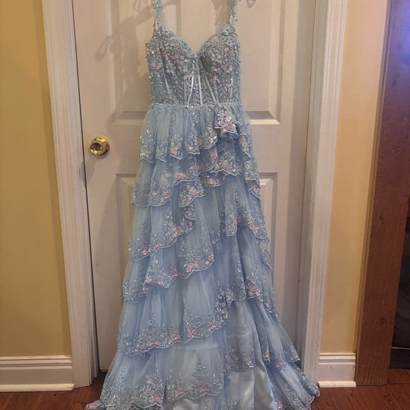 Jovani Dresses & Skirts - Jovani Light Blue Gown with Lace Details
